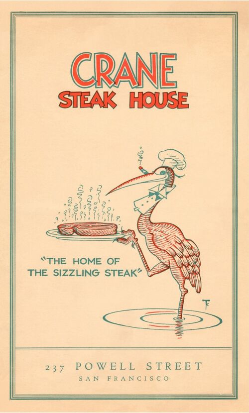 Crane Steak House, San Francisco 1936 - A3+ (329x483mm, 13x19 inch) Archival Print (Unframed)