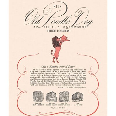 Ritz Old Poodle Dog, San Francisco 1950er Jahre - A3 (297 x 420 mm) Archivdruck (ungerahmt)