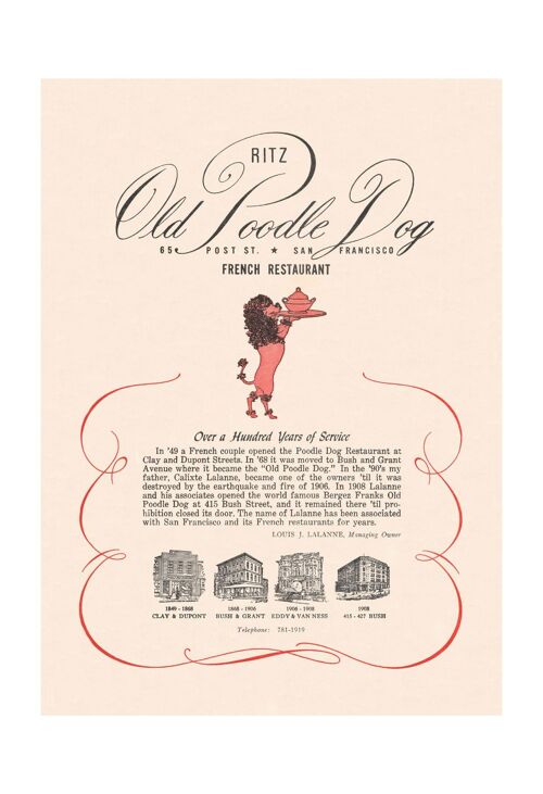 Ritz Old Poodle Dog, San Francisco 1950s - A3+ (329x483mm, 13x19 inch) Archival Print (Unframed)
