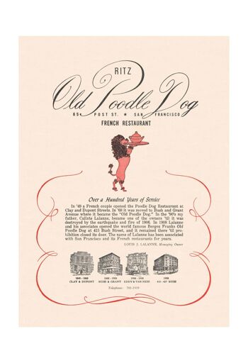 Ritz Old Poodle Dog, San Francisco des années 1950 - A1 (594x840mm) impression d'archives (sans cadre) 1