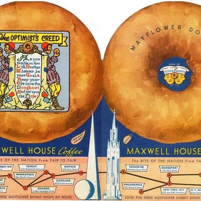 Mayflower Donuts Double Cover, San Francisco and New York World's Fairs, 1939 - A4 (210x297mm) Archival Print (Unframed)
