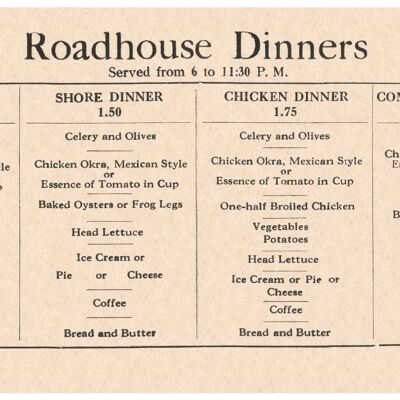 Roadhouse Dinners 1918 - A3 (297 x 420 mm) Archivdruck (ungerahmt)