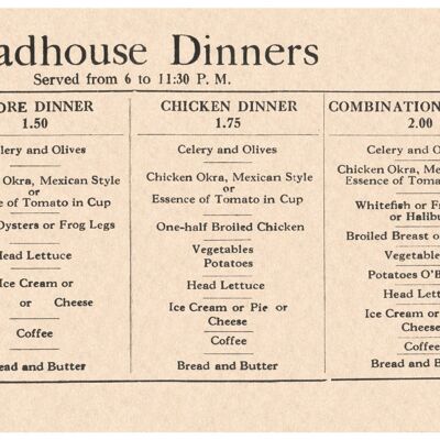 Roadhouse Dinners 1918 - A2 (420x594mm) Archival Print (Unframed)