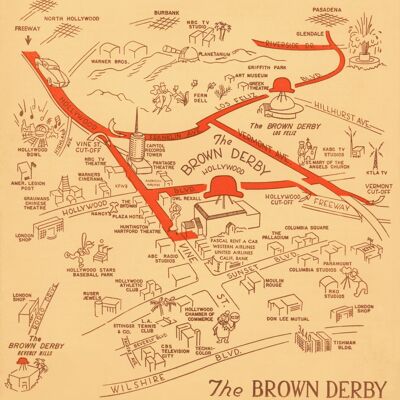 The Brown Derby, Hollywood, 1950 - A4 (210 x 297 mm) Stampa d'archivio (senza cornice)