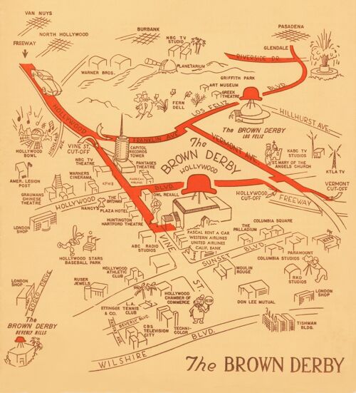 The Brown Derby, Hollywood, 1950 - A3 (297x420mm) Archival Print (Unframed)