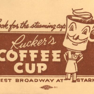 Taza de café de Rucker, Portland, década de 1930 - Impresión de archivo A1 (594x840 mm) (sin marco)