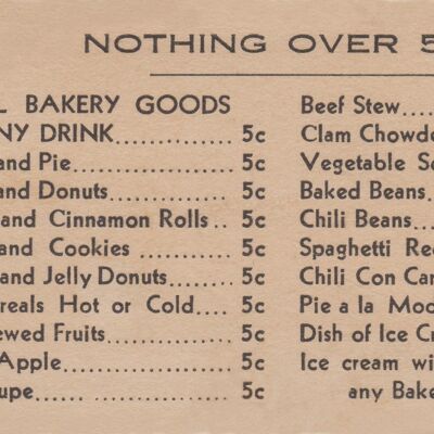 Nothing Over 5cts, Pioneer Dairy Lunch, Los Angeles 1935 - A3 (297x420mm) Archival Print (Unframed)