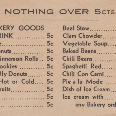 Nothing Over 5cts, Pioneer Dairy Lunch, Los Ángeles 1935 - Impresión de archivo A2 (420x594 mm) (sin marco)