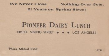 Rien de plus de 5cts, Pioneer Dairy Lunch, Los Angeles 1935 - 50x76cm (20x30 pouces) impression d'archives (sans cadre) 2