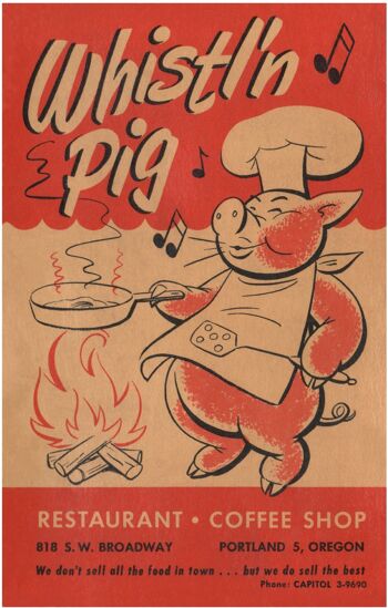 Whistl'n Pig, Portland Oregon des années 1950 - A1 (594x840mm) impression d'archives (sans cadre) 1