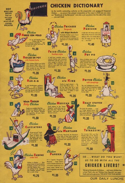 Chicken Hut Dictionary, Washington D.C. 1940s - A1 (594x840mm) Archival Print (Unframed)