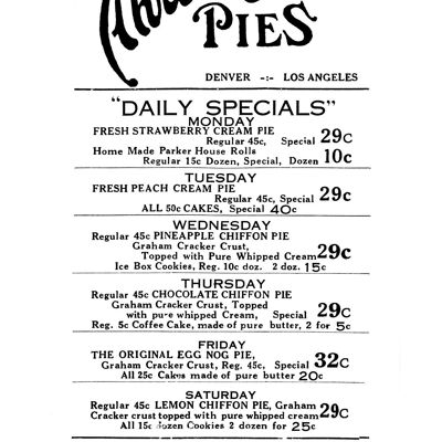 Ahrens Bros. Pies, Denver & Los Angeles 1930s - A3 (297x420mm) Archival Print (Unframed)