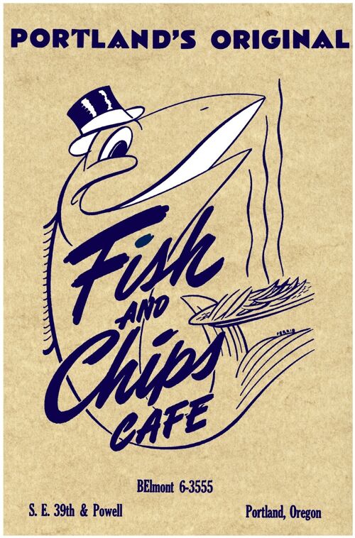 Fish and Chips Cafe. Portland 1950s - A3 (297x420mm) Archival Print (Unframed)