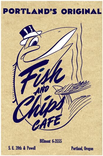 Café de poisson et frites. Portland des années 1950 - impression d'archives A2 (420 x 594 mm) (sans cadre) 1