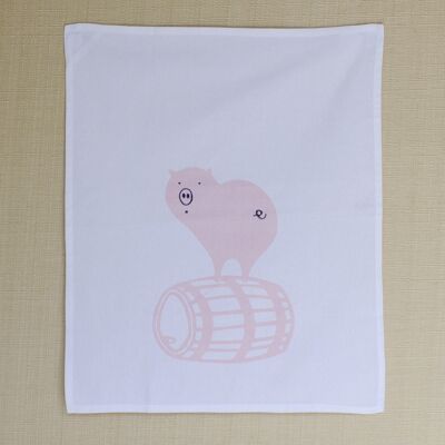 Pink Pig On Barrel Kitchen Towel La Vieille Porte, Montreal 1970s