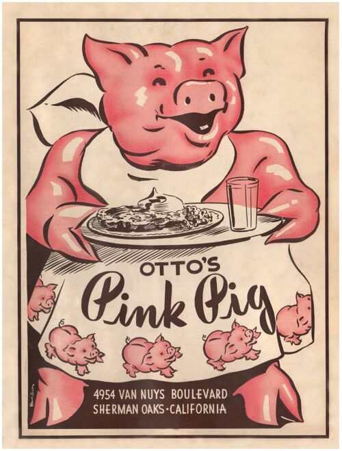 Otto's Pink Pig, Sherman Oaks CA 1940s - A3 (297x420mm) Archival Print (Unframed)