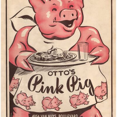 Otto's Pink Pig, Sherman Oaks CA 1940s - A2 (420x594mm) Archival Print (Unframed)