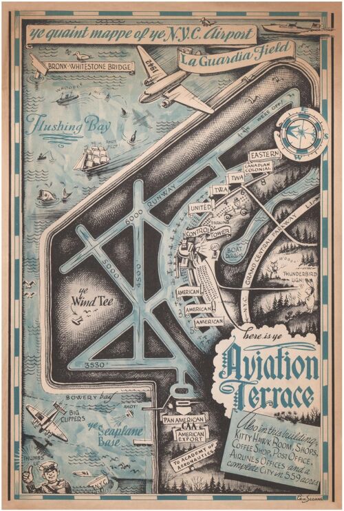 La Guardia Aviation Terrace, New York 1942 - A4 (210x297mm) Archival Print (Unframed)