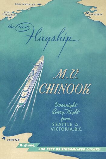 M V Chinook, Seattle - Victoria BC des années 1950 - A4 (210x297mm) impression d'archives (sans cadre) 1