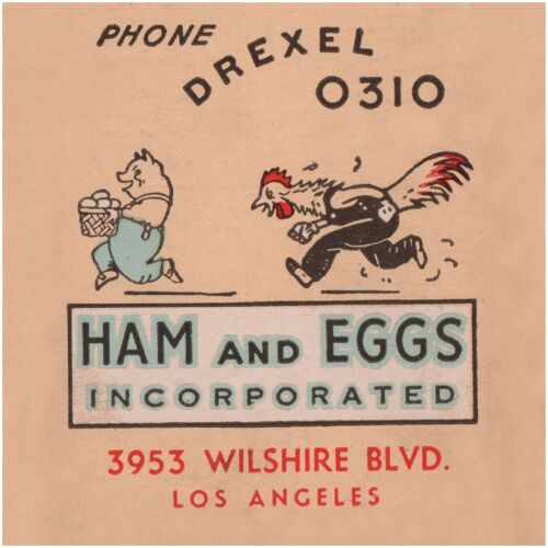 Ham & Eggs Incorporated #2, Los Angeles 1930s - 21x21cm (approx. 8x8 inch) Archival Print (Unframed)