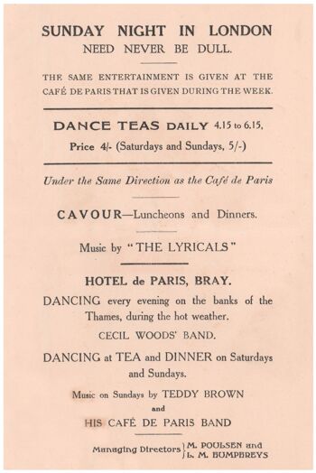 Café De Paris Attractions, Londres des années 1920 - A3+ (329 x 483 mm, 13 x 19 pouces) impression d'archives (sans cadre) 2