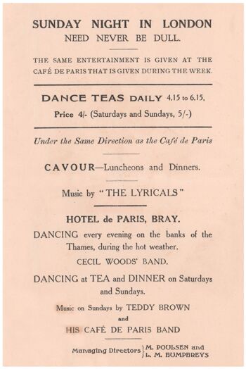 Café De Paris Attractions, Londres des années 1920 - A2 (420x594mm) impression d'archives (sans cadre) 2