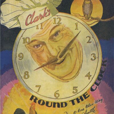 Clark's Round The Clock, Seattle des années 1950 - 50 x 76 cm (20 x 30 pouces) impression d'archives (sans cadre)