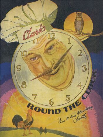 Clark's Round The Clock, Seattle des années 1950 - 50 x 76 cm (20 x 30 pouces) impression d'archives (sans cadre) 1