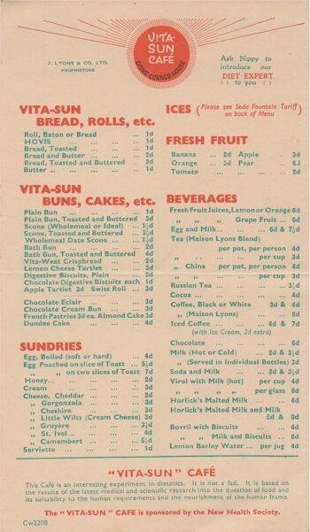 Vita-Sun Café, Lyon's Corner House Londres des années 1920 - A1 (594x840mm) Tirage d'archives (Sans cadre) 2