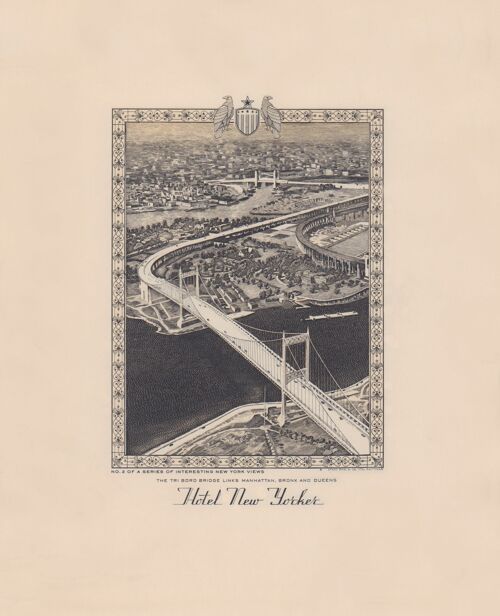 Hotel New Yorker, Tri Boro Bridge, New York 1941 - A4 (210x297mm) Archival Print (Unframed)