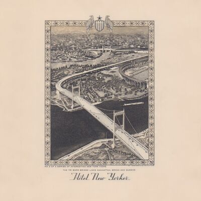 Hotel New Yorker, Tri Boro Bridge, New York 1941 - A4 (210 x 297 mm) Archivdruck (ungerahmt)