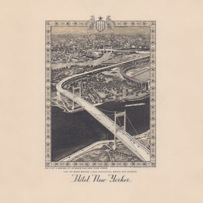 Hotel New Yorker, Tri Boro Bridge, New York 1941 - A3+ (329x483mm, 13x19 inch) Archival Print (Unframed)