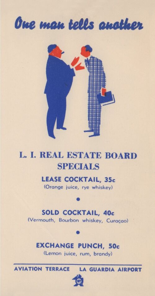 L.I. Real Estate Board Specials (Cocktails) 1940 - A4 (210x297mm) Archival Print (Unframed)