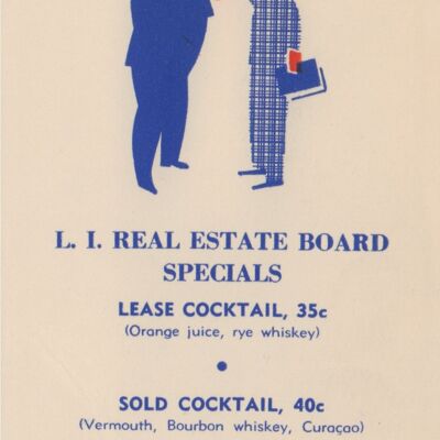 L.I. Especiales de tablero de bienes raíces (cócteles) 1940 - A4 (210 x 297 mm) Impresión de archivo (sin marco)
