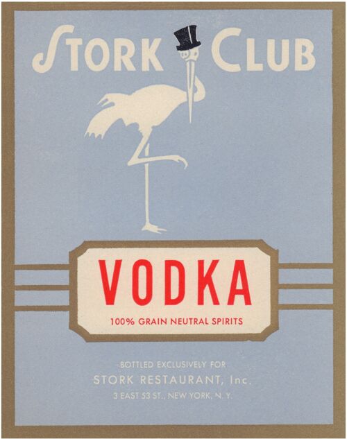 Stork Club Liquor Label - Vodka 1940s - A3+ (329x483mm, 13x19 inch) Archival Print (Unframed)