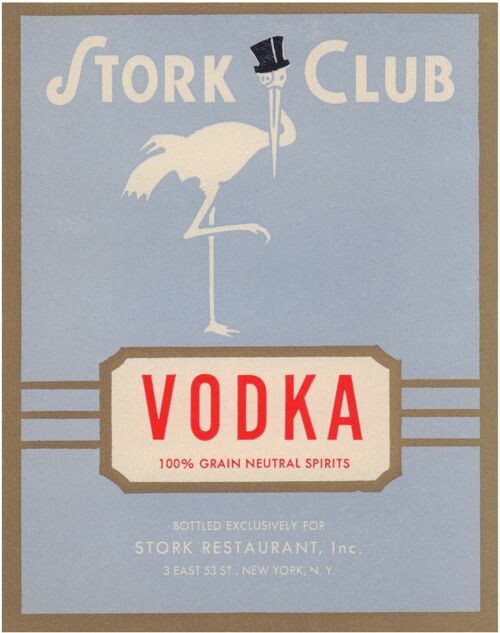 Stork Club Liquor Label - Vodka 1940s - A2 (420x594mm) Archival Print (Unframed)