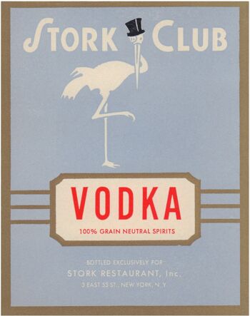 Étiquette d'alcool Stork Club - Vodka des années 1940 - A1 (594 x 840 mm) impression d'archives (sans cadre)