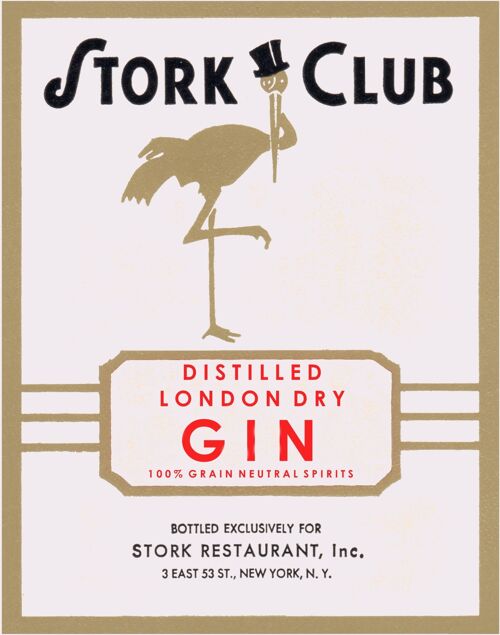 Stork Club Liquor Label - Gin 1940s - A4 (210x297mm) Archival Print (Unframed)