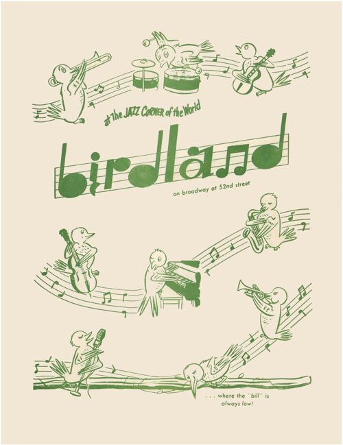The Original Birdland Jazz Club, New York 1950s Menu Art - A3+ (329x483mm, 13x19 inch) Archival Print (Unframed)