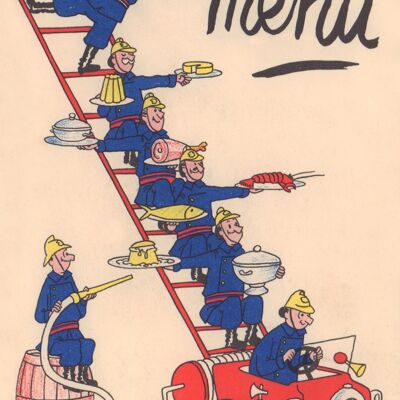 Pompiers Menu, France 1955 - 50x76cm (20x30 inch) Archival Print (Unframed)