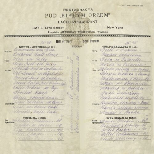 The Eagle Polish Restaurant, New York 1914 - 12x12 inch Archival Print (Unframed)