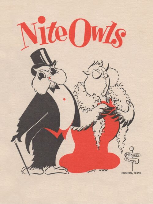 Nite Owls Menu, T & M Mart, Houston 1950s - A4 (210x297mm) Archival Print (Unframed)