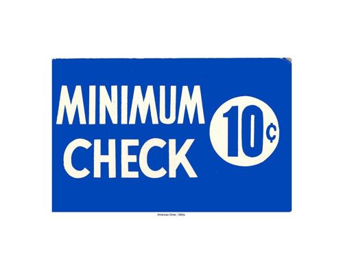 Minimum Check 10 Cents Vintage Diner Sign Print