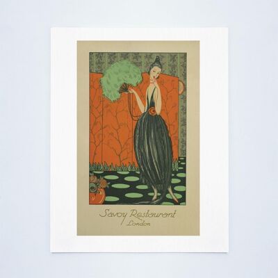 The Savoy, London 1923 (Lady with Fan) - A3+ (329x483mm, 13x19 inch) Archival Print (Unframed)