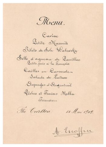 Auguste Escoffier, The Carlton, Londres 1909 - A3 (297x420mm) Tirage d'archives (Sans cadre) 2