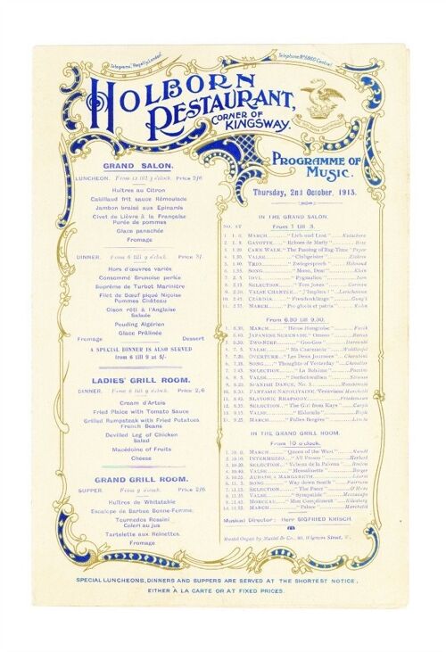 Holborn Restaurant, London 1913 - A3 (297x420mm) Archival Print (Unframed)