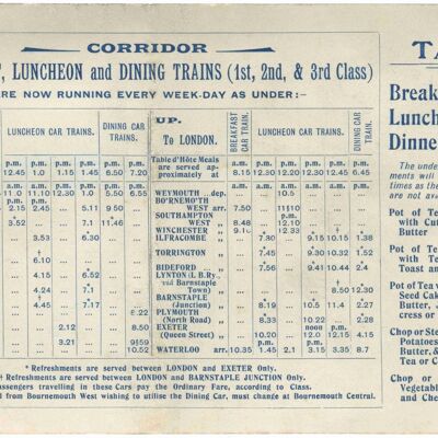Menu del vagone ristorante della London and South Western Railway, 1906 - A4 (210 x 297 mm) Stampa d'archivio (senza cornice)
