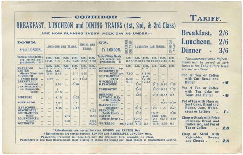 London and South Western Railway Dining Car Menu, 1906 - A3 (297x420mm) Archival Print (Unframed)