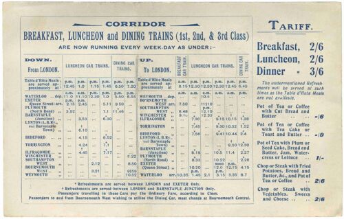 London and South Western Railway Dining Car Menu, 1906 - A2 (420x594mm) Archival Print (Unframed)