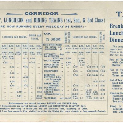London and South Western Railway Dining Car Menu, 1906 - A1 (594x840mm) Archival Print (Unframed)